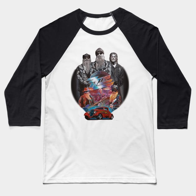 ZZ Top Art Baseball T-Shirt by Chris Hoffman Art